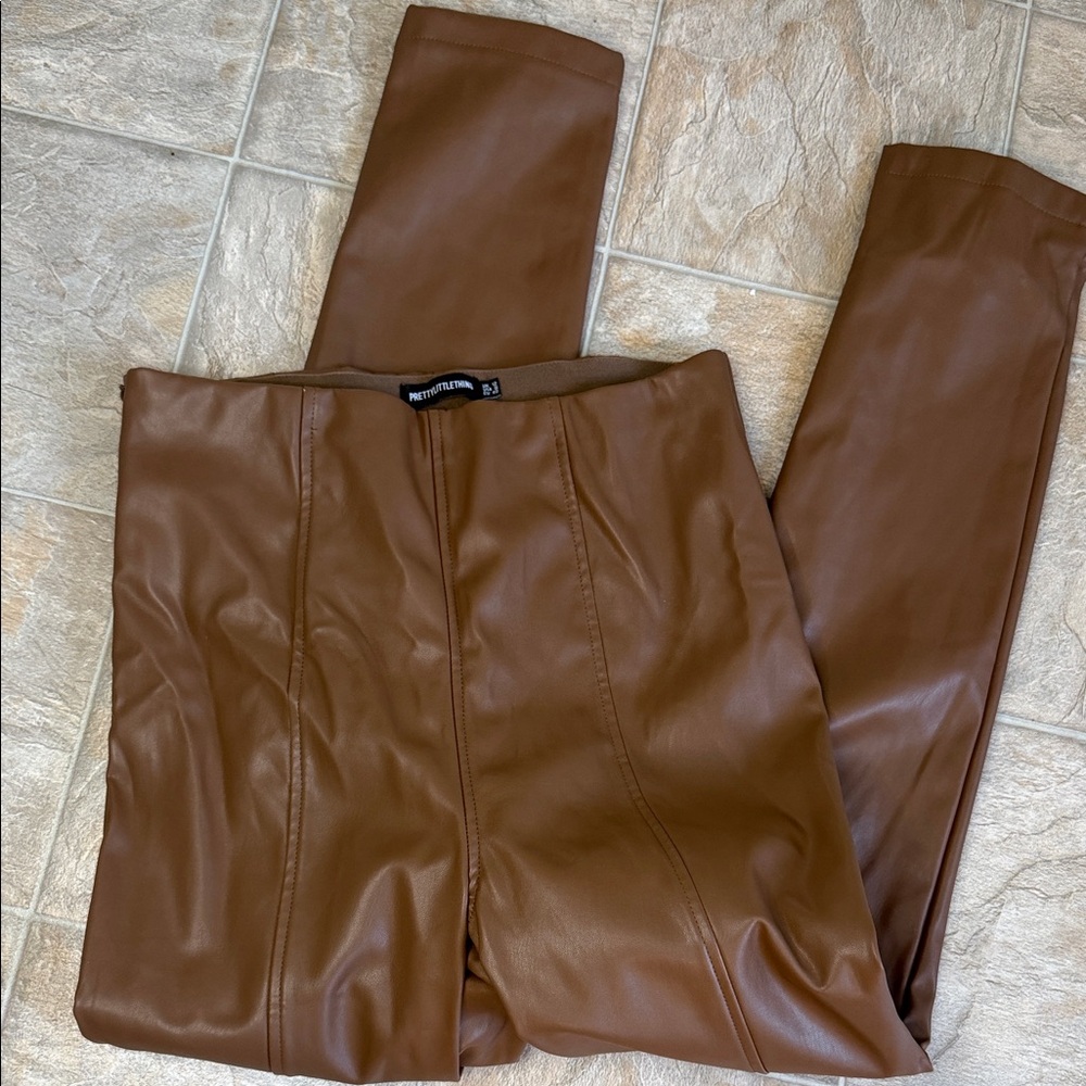 PrettyLittleThing Chocolate Brown Faux Leather High-Waist Leggings